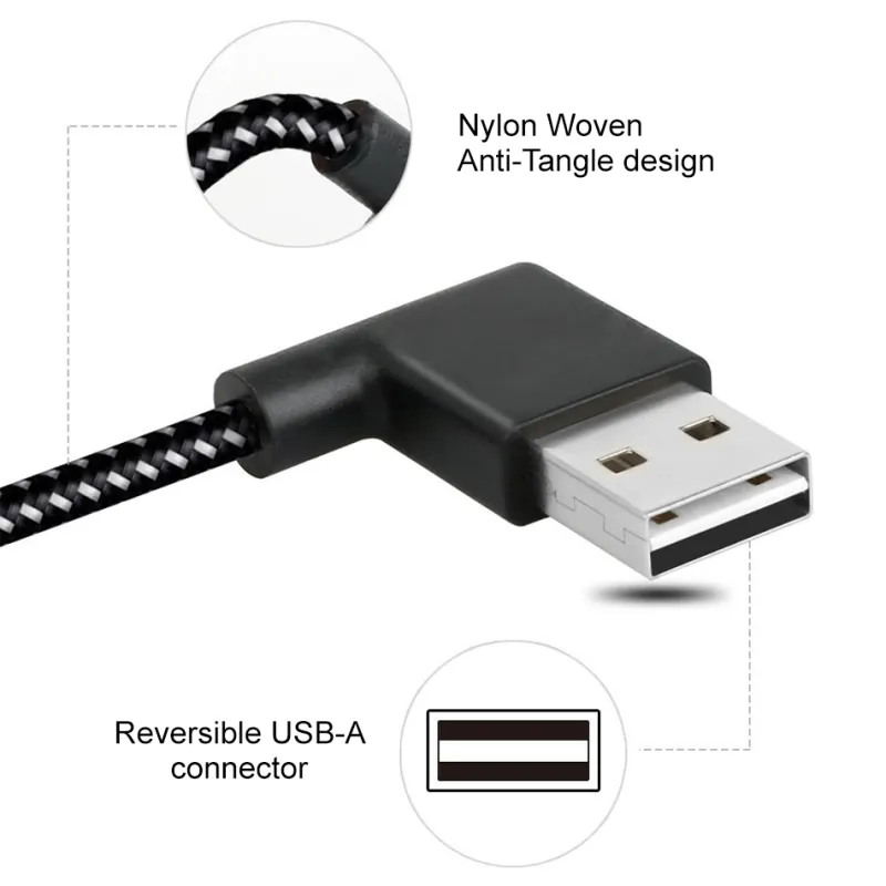 Double Right Angle USB Type-C Cable for Phone / Tablet (2m)