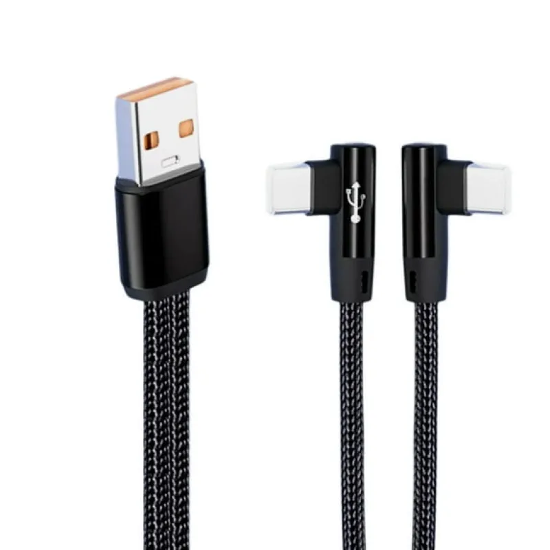 Double Port Angled USB to Double Type C Charging Cable 5A Quick