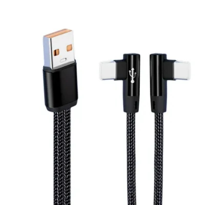 Double Port Angled USB to Double Type C Charging Cable 5A Quick