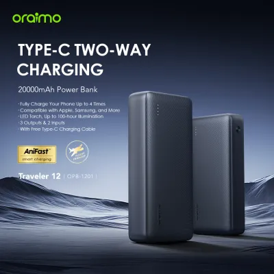 oraimo traveler 12 20000mah 12w fast charge type c 2 way power bank