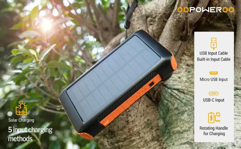 Oopoweroo Solar Power Bank 20000mAh Built in Hand Crank and (Model 25)